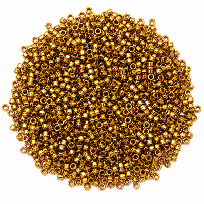 20 grams Pkg. 3mm Tube Delica Style Matubo Czech Glass Seed Beads | 8/0 Size | Matubo Czech Glass Beads | Metallic antique Gold | Imported from Czech Republic