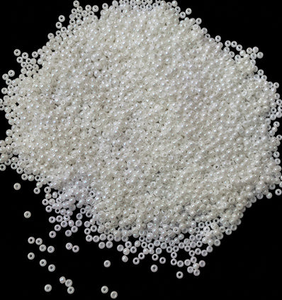 25 grams pkg. 11/0 size (2mm) White luster glass seed beads, Matubo Czech Glass Beads