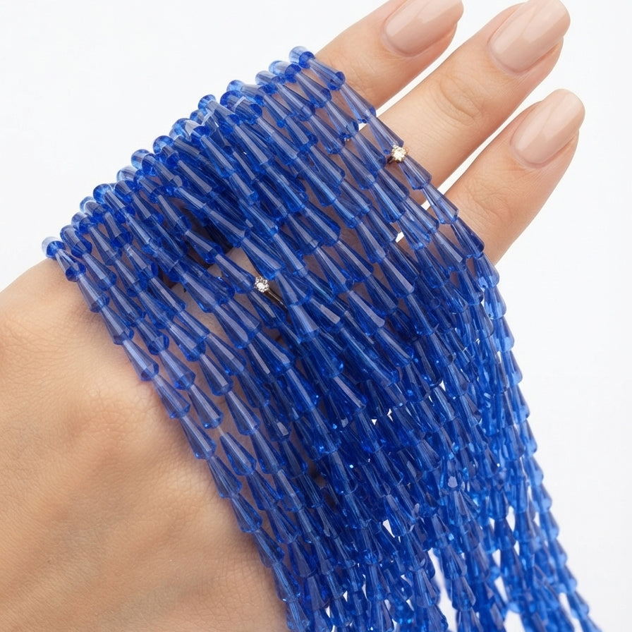 Sapphire Blue Pencil Shape Glass Crystal Beads – 8x3mm, 68-70 Pieces Per Loose Pack String