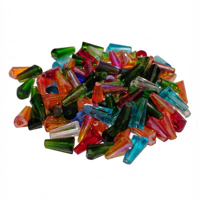 Multi-Color Mixed Pencil Shape Glass Crystal Beads – 12x5 mm, 100 Pieces Loose Pack