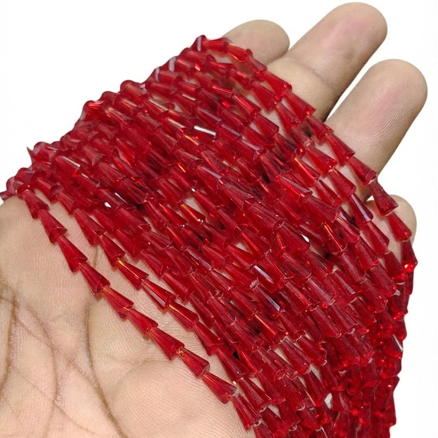 Red Pencil Shape Glass Crystal Beads – 8x3 mm, Loose Pack (68-70 Pieces)