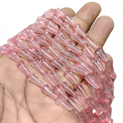 Pink Pencil Shape Acrylic Crystal Beads – 12x5 mm, Loose Pack (48-49 Pieces)