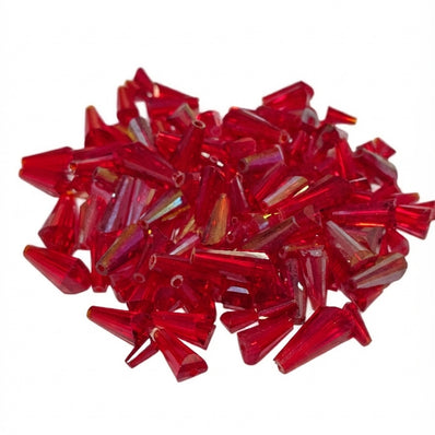 Red Pencil Shape Glass Crystal Beads – 12-15 mm, Mixed Size Pack, 100 Pieces