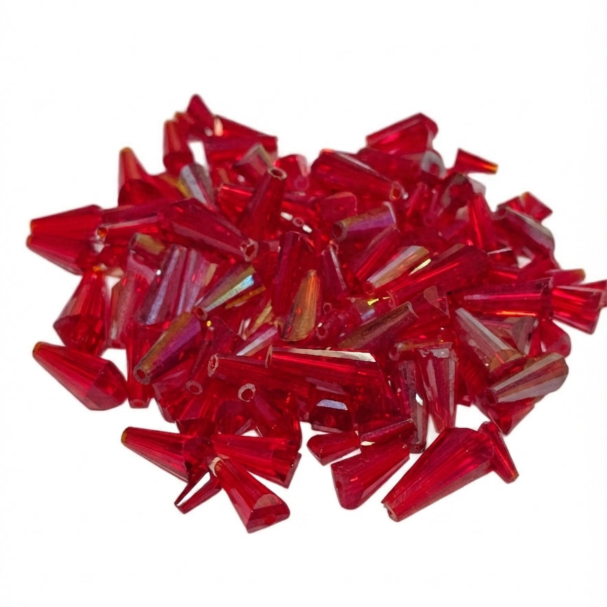Red Pencil Shape Glass Crystal Beads – 12-15 mm, Mixed Size Pack, 100 Pieces
