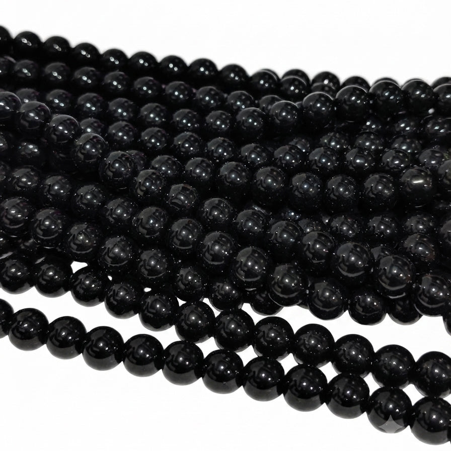 8mm Jelly Glass Beads Dyed Black Color – Approx. 100-102 Pcs Per String for Jewelry Making & DIY Crafts