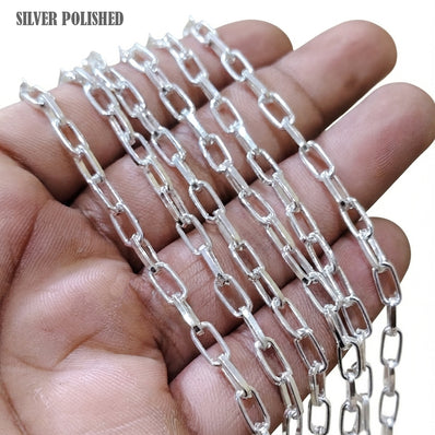 5x9 mm Silver Polished Cut Iron Alloy Chain – Approx. 1 Meter for Jewelry Making
