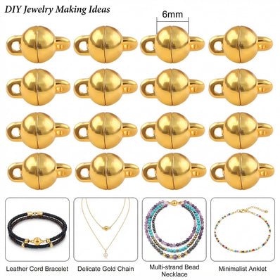 6 mm Gold Magnetic Clasp for Jewellery Making – 5 Pieces Pack