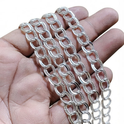 9x11 mm Silver Iron Alloy Chain – 1 Meter Cut Chain for Jewelry Making | Oval Link Chain