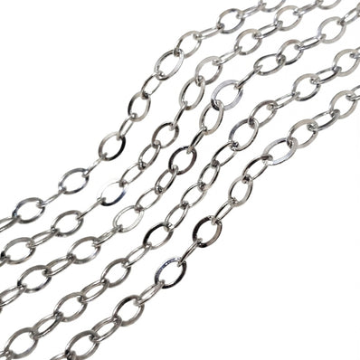 8x5 mm Nickel/Rhodium Silver Iron Alloy Chain – 1 Meter Cut Chain for Jewelry Making | Oval Link Chain