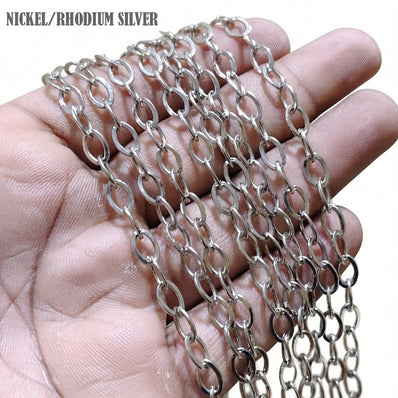 8x5 mm Nickel/Rhodium Silver Iron Alloy Chain – 1 Meter Cut Chain for Jewelry Making | Oval Link Chain
