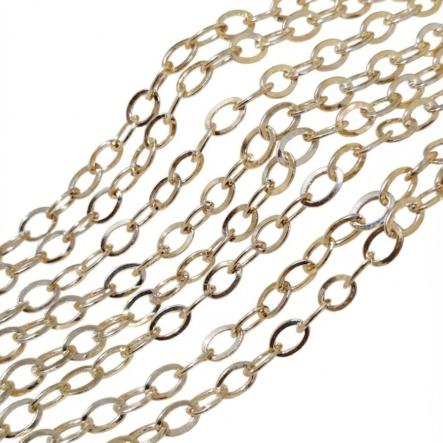 8x5 mm Lite Gold Iron Alloy Chain – 1 Meter Cut Chain for Jewelry Making | Oval Link Chain