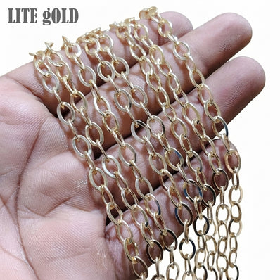 8x5 mm Lite Gold Iron Alloy Chain – 1 Meter Cut Chain for Jewelry Making | Oval Link Chain