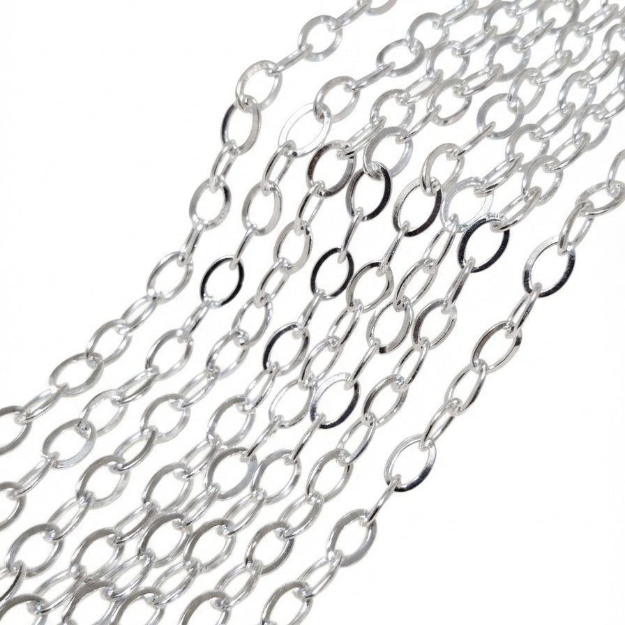 8x5 mm Silver Iron Alloy Chain – 1 Meter Cut Chain for Jewelry Making | Oval Link Chain
