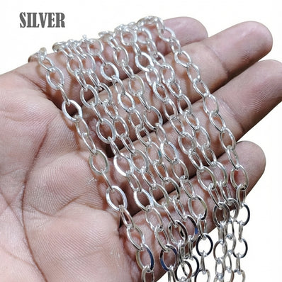 8x5 mm Silver Iron Alloy Chain – 1 Meter Cut Chain for Jewelry Making | Oval Link Chain