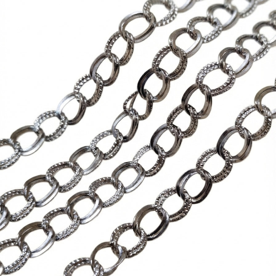 9x11 mm Rhodium Silver/Nickel Iron Alloy Chain – 1 Meter Cut Chain for Jewelry Making | Oval Link Chain