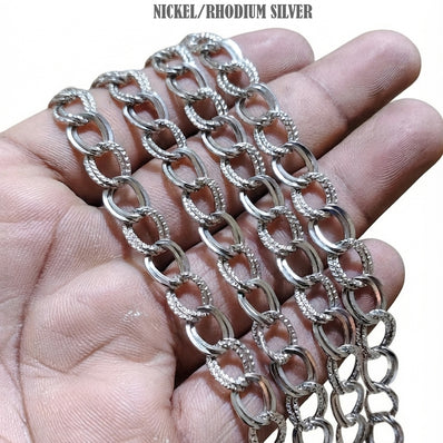 9x11 mm Rhodium Silver/Nickel Iron Alloy Chain – 1 Meter Cut Chain for Jewelry Making | Oval Link Chain