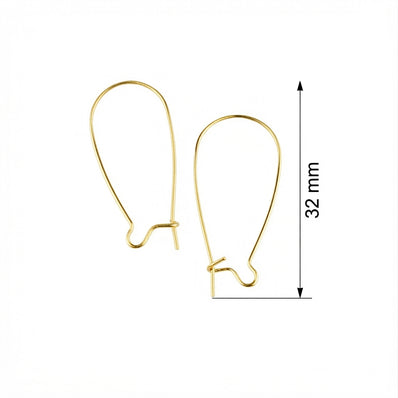32mm Gold Kidney Hook Earring Findings | Jewellery Making Ear Wires | 10 Pairs