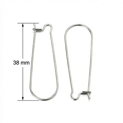 38mm Silver Kidney Hook Earring Findings | Jewellery Making Ear Wires | 10 Pairs