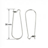 38mm Silver Kidney Hook Earring Findings | Jewellery Making Ear Wires | 10 Pairs