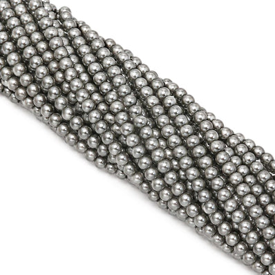 4mm Round Glass Pearl Beads – Dark Grey Pearl Finish – Approx. 210 Beads Per String – Jewelry Making Supplies