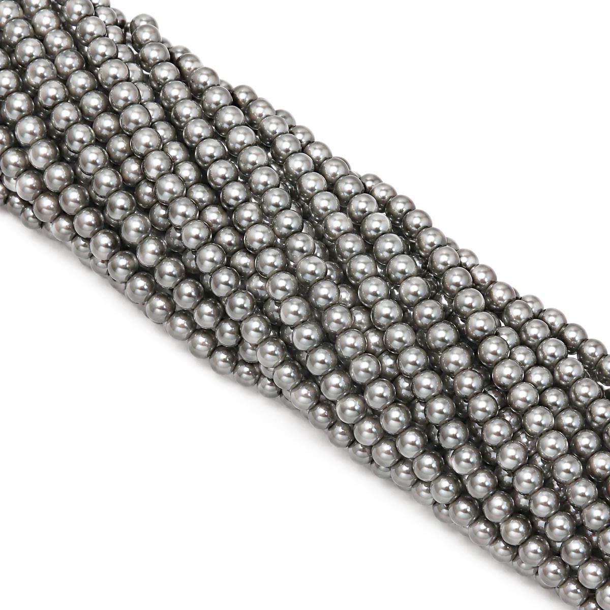 4mm Round Glass Pearl Beads – Dark Grey Pearl Finish – Approx. 210 Beads Per String – Jewelry Making Supplies