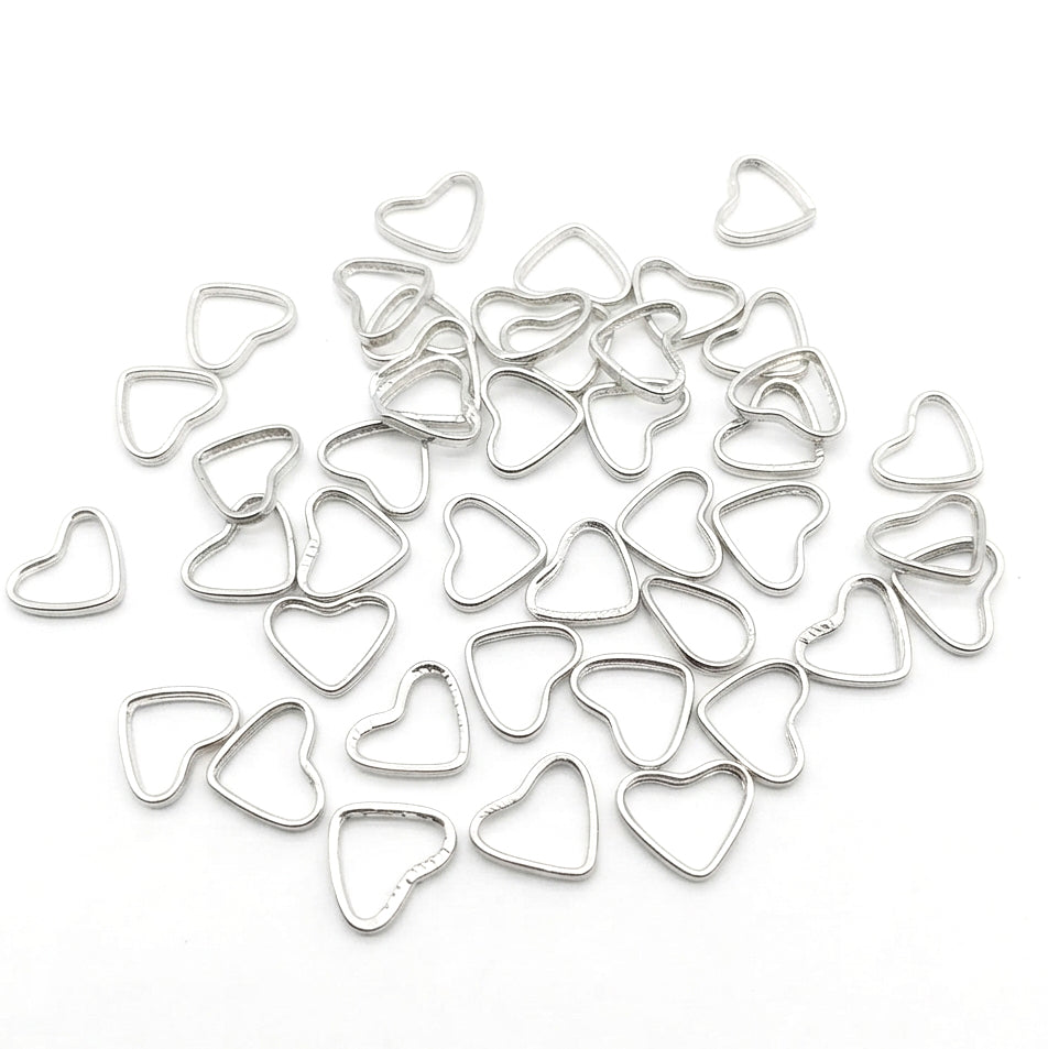 Silver Plated Open Heart Bezel Charms, 9-10 mm Heart Connectors, DIY Jewelry Making Findings (30 Pieces)