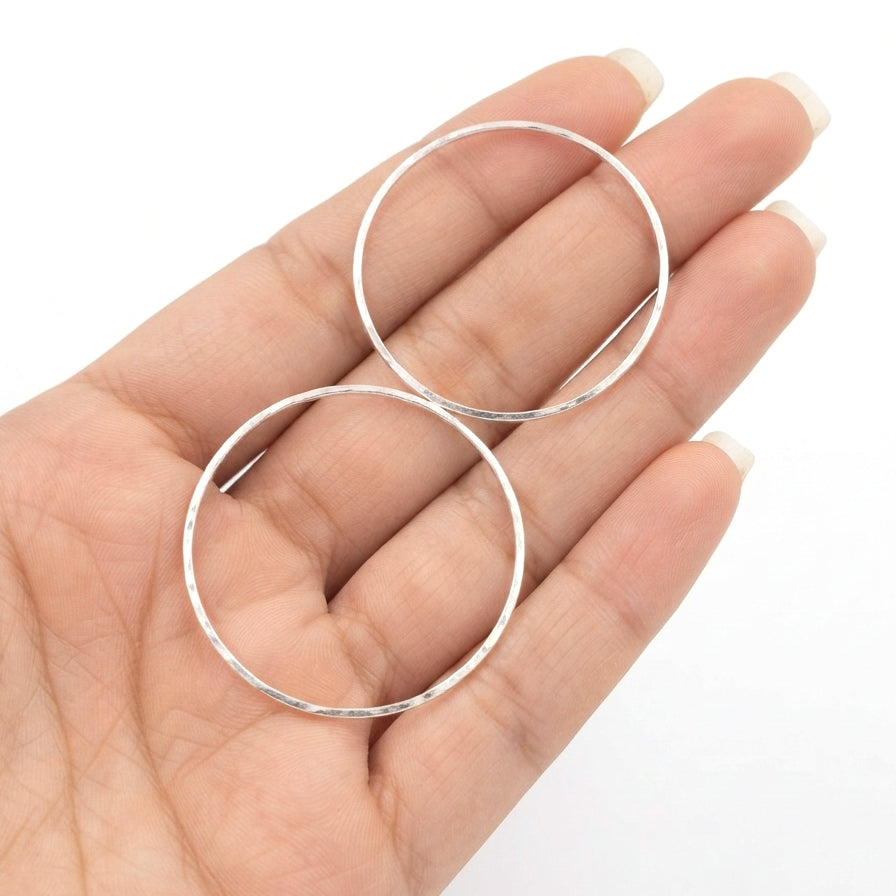 Silver Plated Hammered Ring Connectors, 36-37 mm Round Circle Charms, DIY Jewelry Making Findings (10 Pieces)