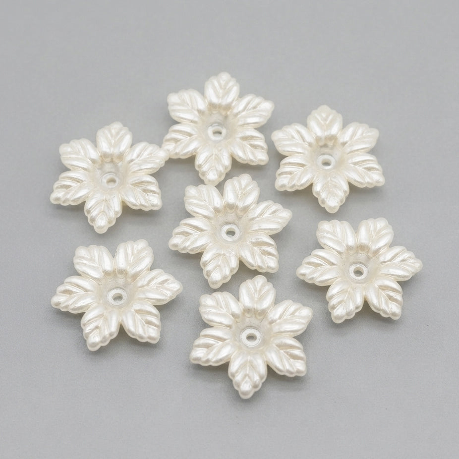 Off-White Acrylic Flower Bead Caps, 20-21 mm Snowflake Design Spacer Beads, DIY Jewelry Making Findings (50 Pieces)