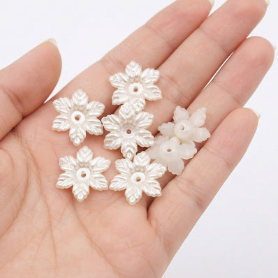 Off-White Acrylic Flower Bead Caps, 20-21 mm Snowflake Design Spacer Beads, DIY Jewelry Making Findings (50 Pieces)