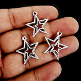 10 PIECES PACK STAR CHARMS' SILVER OXIDIZED' 22 MM APPROX SIZE