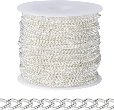 3mm Silver Polished Iron Alloy Curb Chain – 2 Pieces Pack (80–85 cm Each) | Jewelry Making Chain