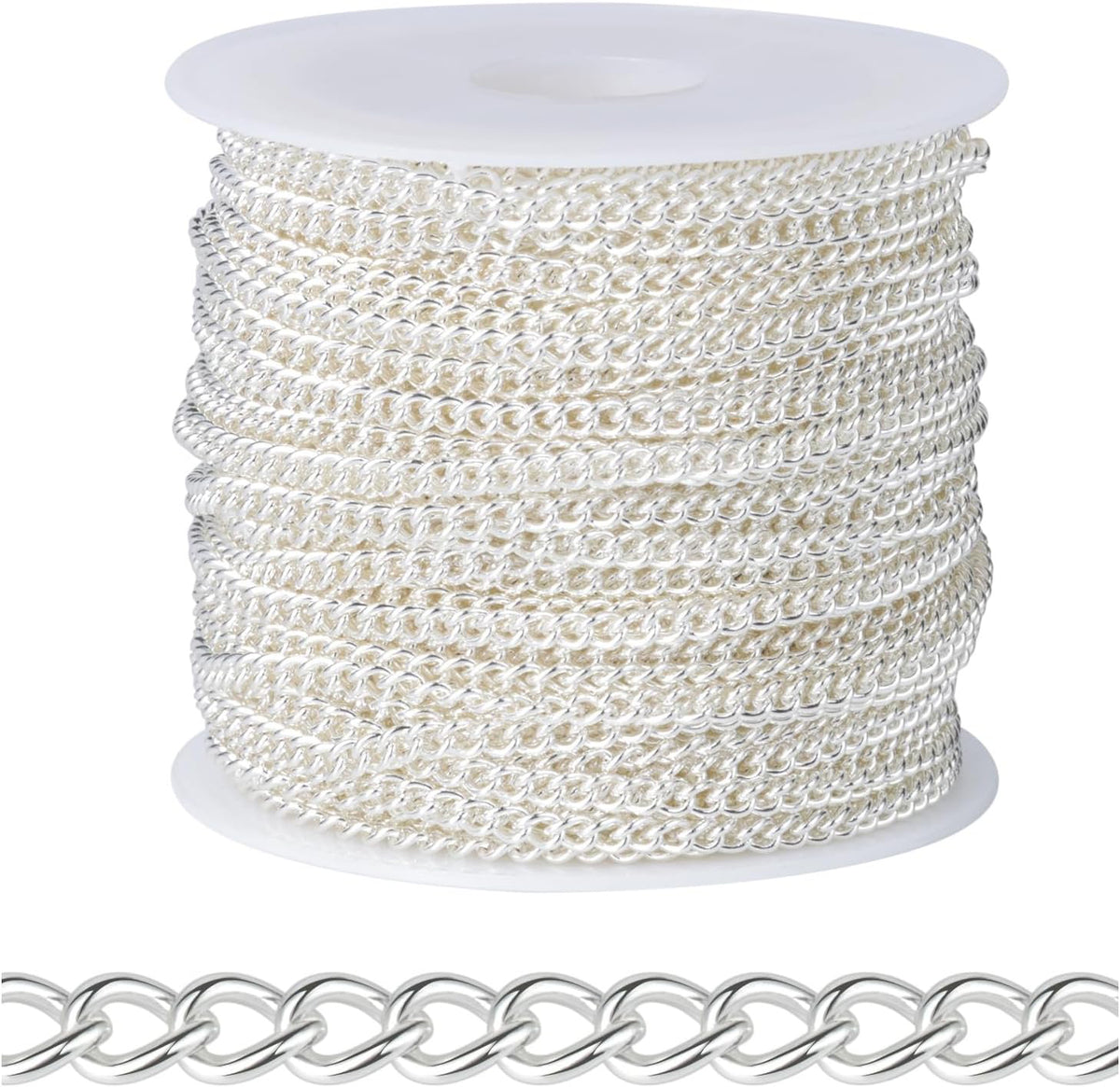 3mm Silver Polished Iron Alloy Curb Chain – 2 Pieces Pack (80–85 cm Each) | Jewelry Making Chain