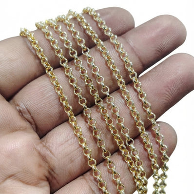 3 mm Gold Iron Alloy Cable Chain – Approx. 1 Meter Long Cut | Jewelry Making Chain