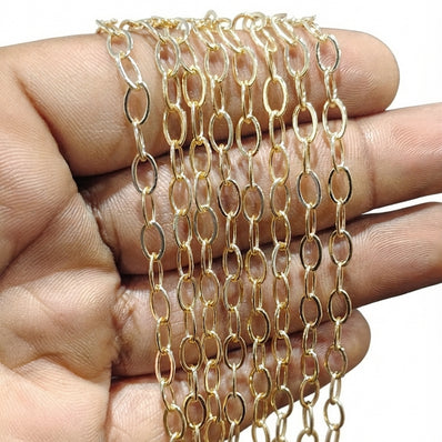 7x5 mm Gold Paper Clip Cable Chain – Approx. 1 Meter Long Cut | Iron Alloy Chain for Jewelry Making