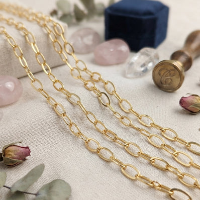 7x5 mm Gold Paper Clip Cable Chain – Approx. 1 Meter Long Cut | Iron Alloy Chain for Jewelry Making