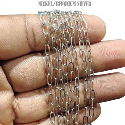 7x3 mm Paper Clip Cable Chain Nickel/Rhodium Silver – Iron Alloy Chain – Approx. 1 Meter for Jewelry Making