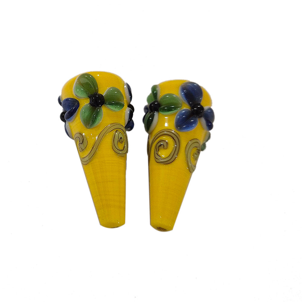 2 Pcs Pkg. Drop Flower Lampwork Beads for jewelry making Yellow Color