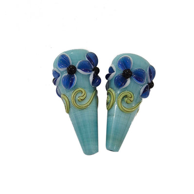 2 Pcs Pkg. Drop Flower Lampwork Beads for jewelry making Turqoise color