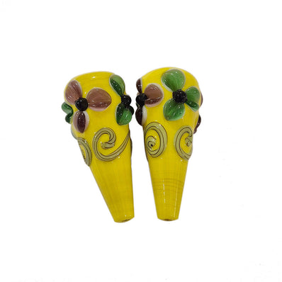 2 Pcs Pkg. Drop Flower Lampwork Beads for jewelry making Yellow Color