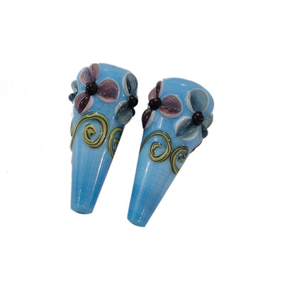 2 Pcs Pkg. Drop Flower Lampwork Beads for jewelry making Turqoise color