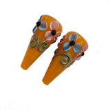 2 Pcs Pkg. Drop Flower Lampwork Beads for jewelry making Orange Color