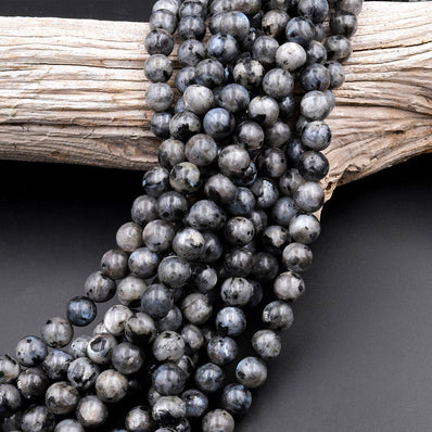 LARVIKITE (BLACK LABRADORITE) 1 STRING/LINE PACK OF 8 MM 45-46 BEADS APPROX