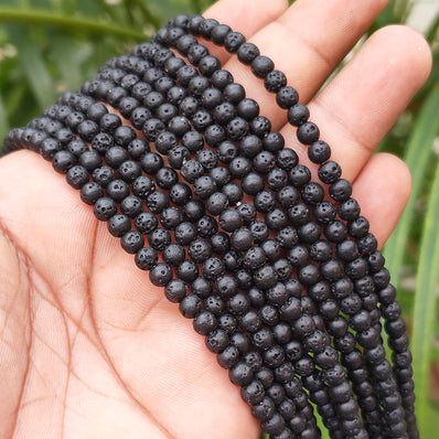 4 MM SIZE' LAVA BEADS' 84-85 BEADS APPROX SOLD BY PER LINE PACK