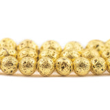 6mm Gold Plated Lava Stone Round Beads | 60–62 Beads Per String | Natural Volcanic Lava Beads for Jewelry Making