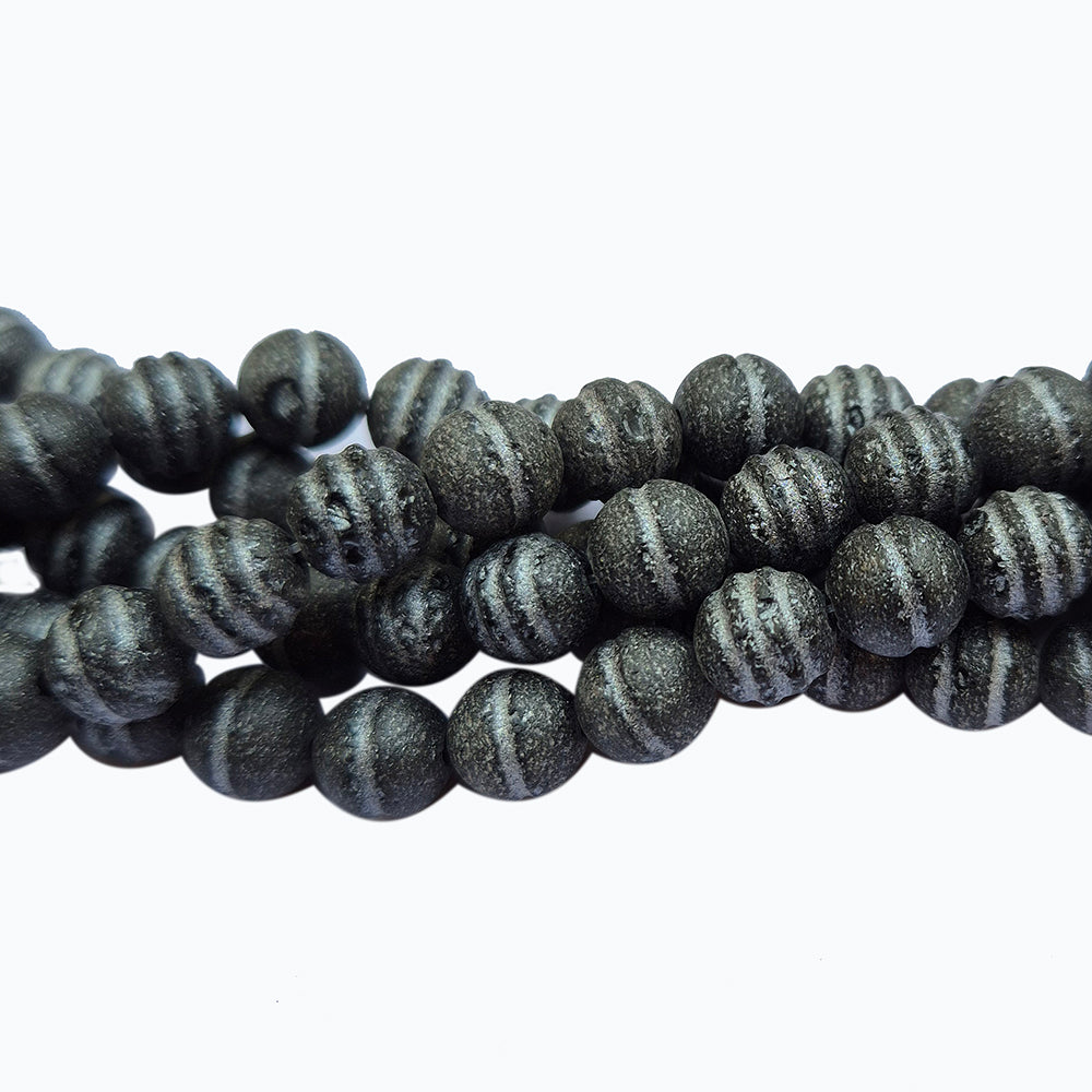 Lava Beads 8mm  corrugated trail new designs authentic Lava beads Black tone, approx 50~51 beads in a string