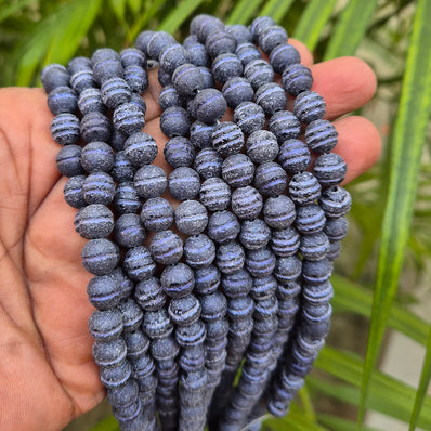 Lava Beads 8mm  corrugated trail new designs authentic Lava beads Bluish tone, approx 50~51 beads in a string