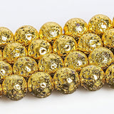 8mm Gold Plated Lava Stone Round Beads | 45–46 Beads Per String | Natural Volcanic Lava Beads for Jewelry Making
