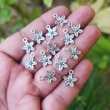 20 PIECES PACK OF MINI FLOWER CHARMS' 12MM' SILVER OXIDIZED