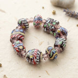 Handmade Indian Lampwork Glass Beads Set – Multi-Color Striped & Swirl Design (15-18 mm)