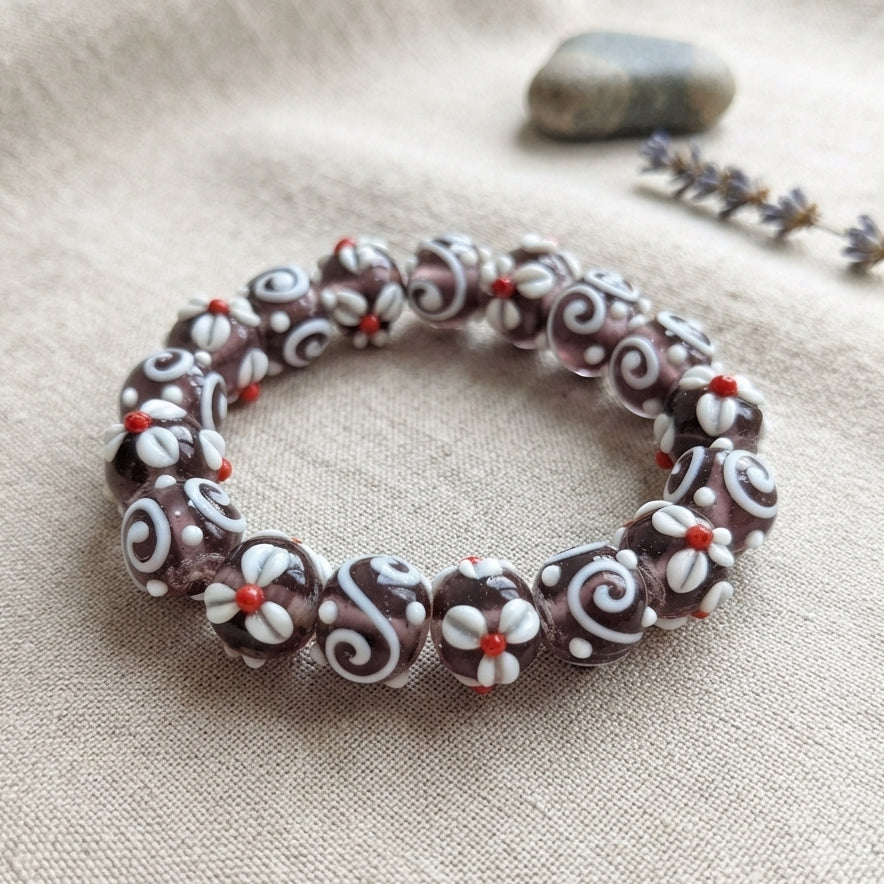 15–17mm Indian Handmade Lampwork Glass Beads – Floral & Swirl Design | Per Set
